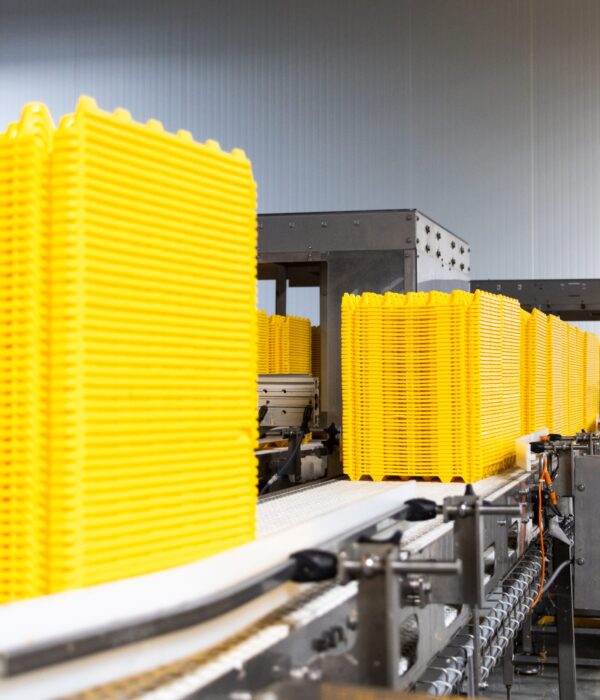 Trays are stack on a machine to show compatibility